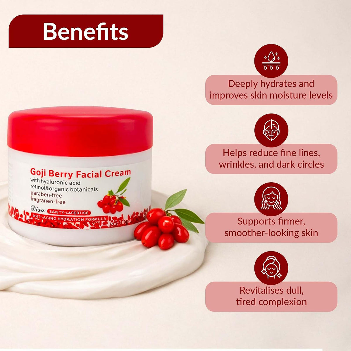 Goji Berry Anti-Ageing Face Cream with Hyaluronic Acid & Retinol (100ml) — Curated by Antarta