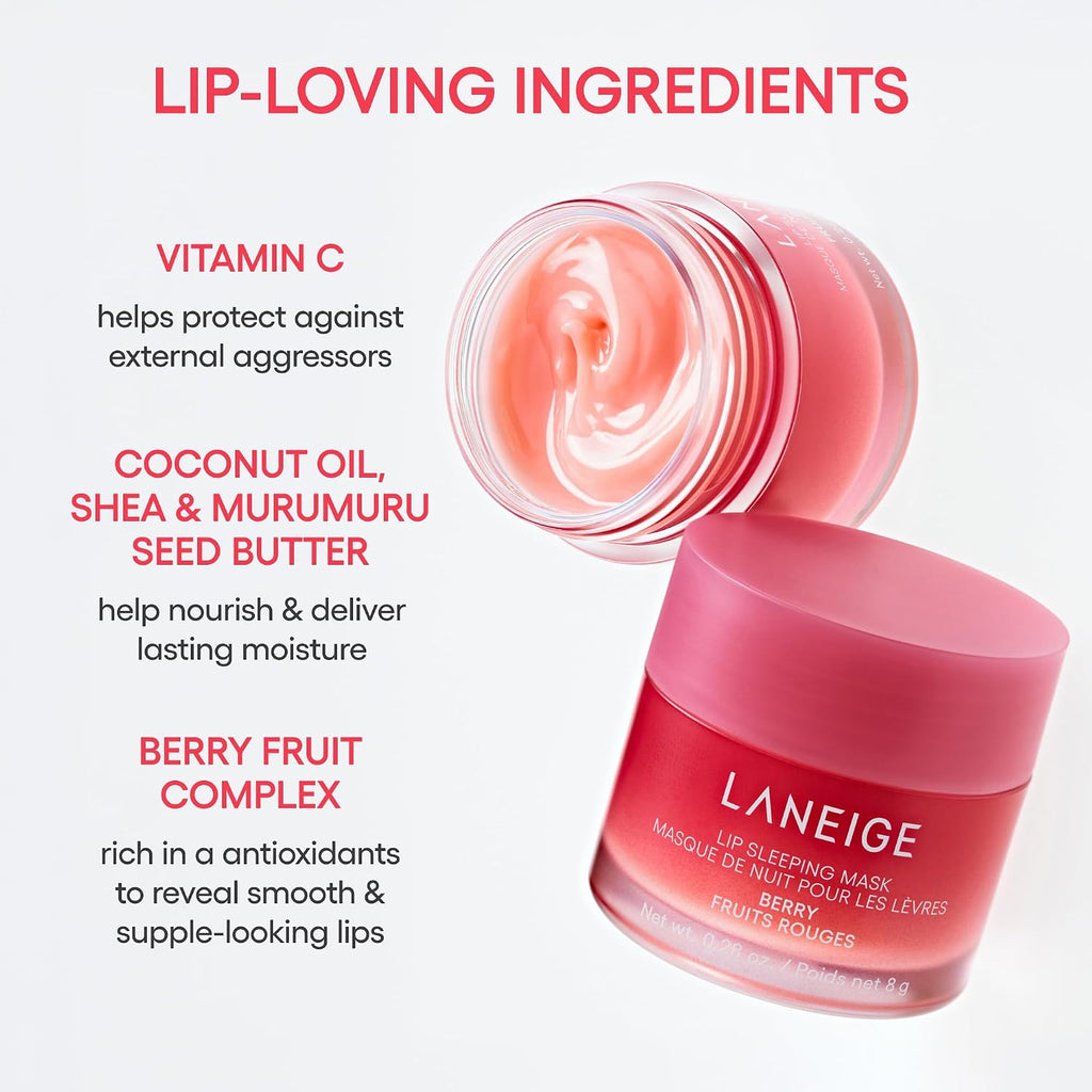 LANEIGE Lip Sleeping Mask, Korean Overnight Lip Mask with Berry Fruit Complex™, Vitamin C & Coconut Oil, Hydrating Lip Treatment for Soft, Smooth Lips, 20G