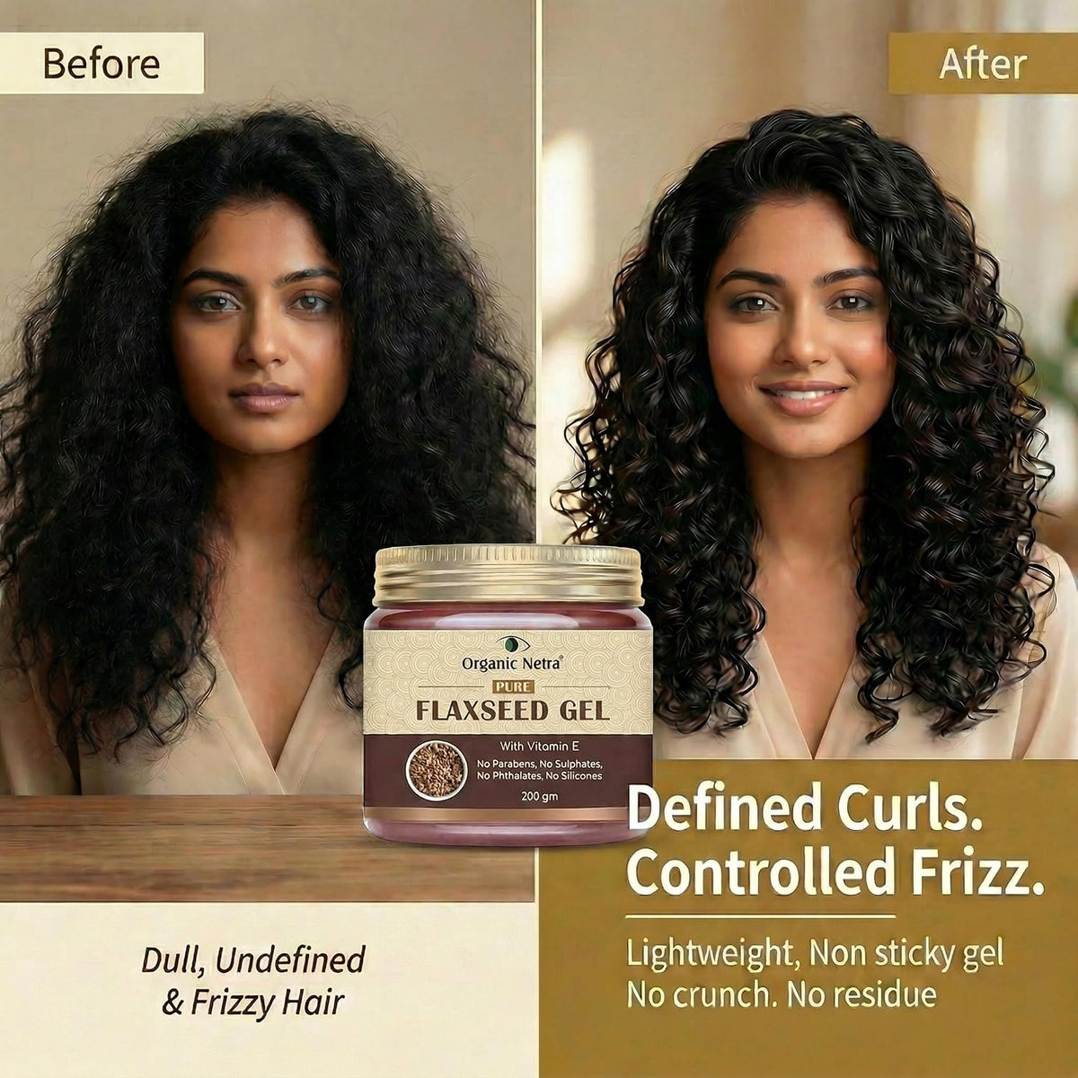 Pure Flaxseed Gel with Vitamin E for Hair & Skin, Strengthens & Nourishes Hair & Skin Health, Safe & Mild for All Skin Type, Reduces Fine Lines & Wrinkles, 200Gm