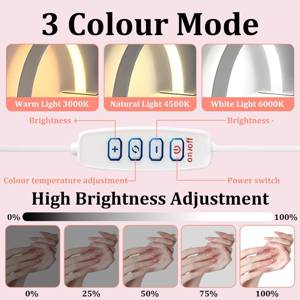 Professional Half Moon LED Desk Light for Beauty & Nail Salons (White) — Curated by Antarta