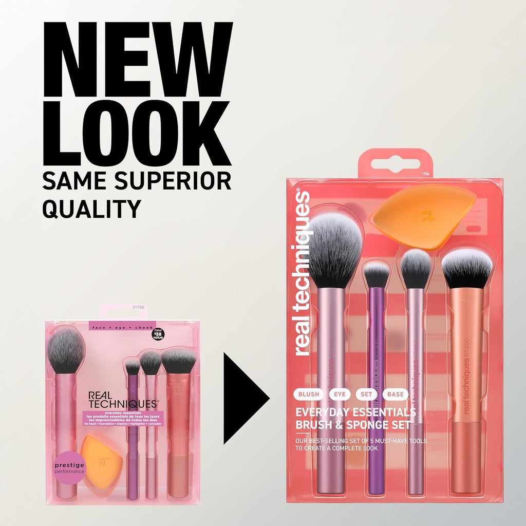 Everyday Essentials + Makeup Sponge Kit for Foundation, Blush, Bronzer, Eyeshadow, Powder, Synthetic, Cruelty-Free Tools and Blender for Flawless Looks, 5 Piece Set