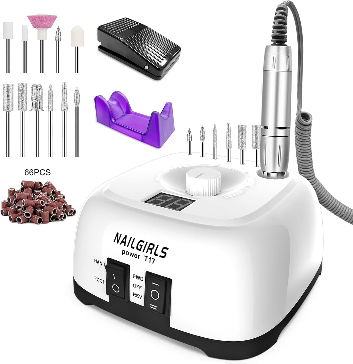 Professional 35,000 RPM Electric Nail Drill Kit with Foot Pedal (White) — Curated by Antarta