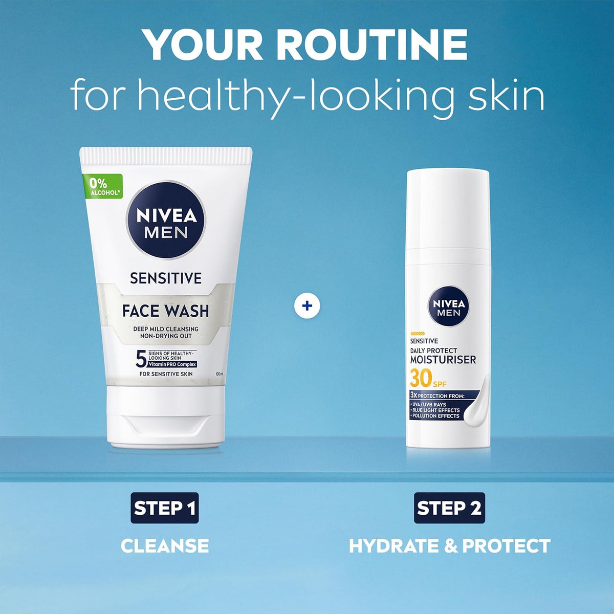 Sensitive Daily Protect Moisturiser SPF 30 (50Ml), Moisturising Men'S Face Cream Suitable for Sensitive Skin, Lightweight Face Moisturiser with UV Protection, Non-Greasy Formula