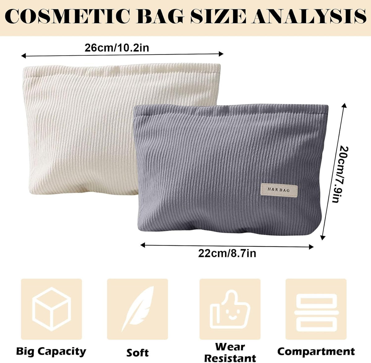 Corduroy Makeup & Toiletry Bag Set (2 Pack) — Curated by Antarta