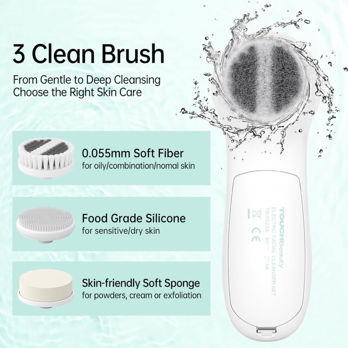 Professional 3-in-1 Electric Facial Cleansing Brush with 3 Replacement Heads & Travel Case — Curated by Antarta