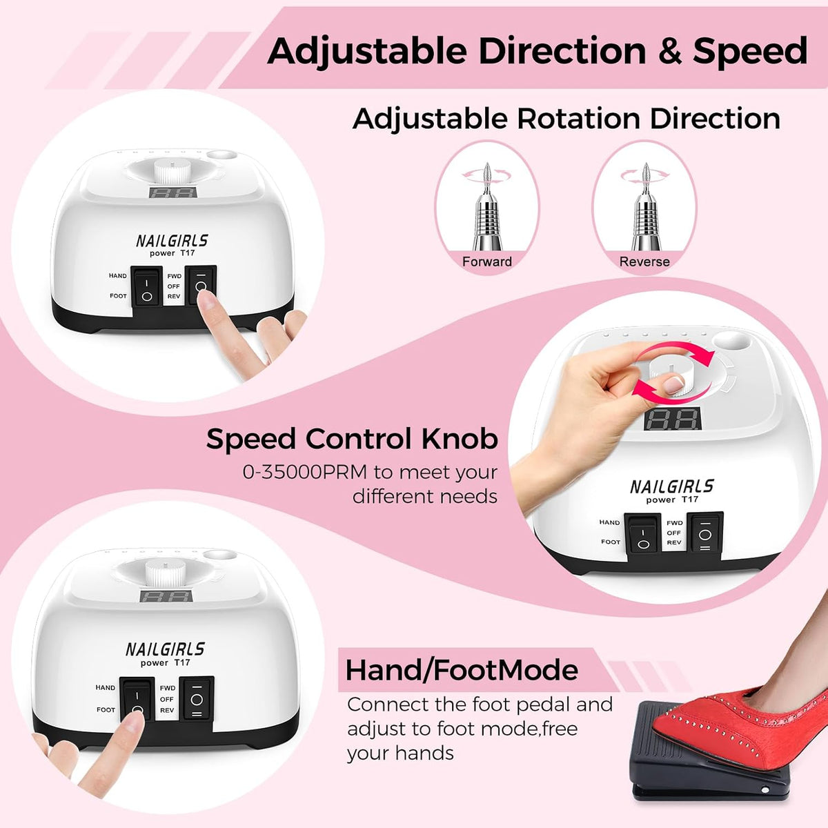 Professional 35,000 RPM Electric Nail Drill Kit with Foot Pedal (White) — Curated by Antarta