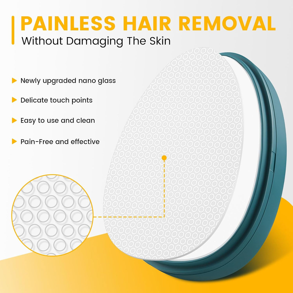 Nano Glass Hair Remover with Upgraded Grinding Surface -Achieving Painless Hair Removal, Crystal Hair Eraser for Portability, Reusable Easy to Use Silky Smooth Crystal Hair Removal Device