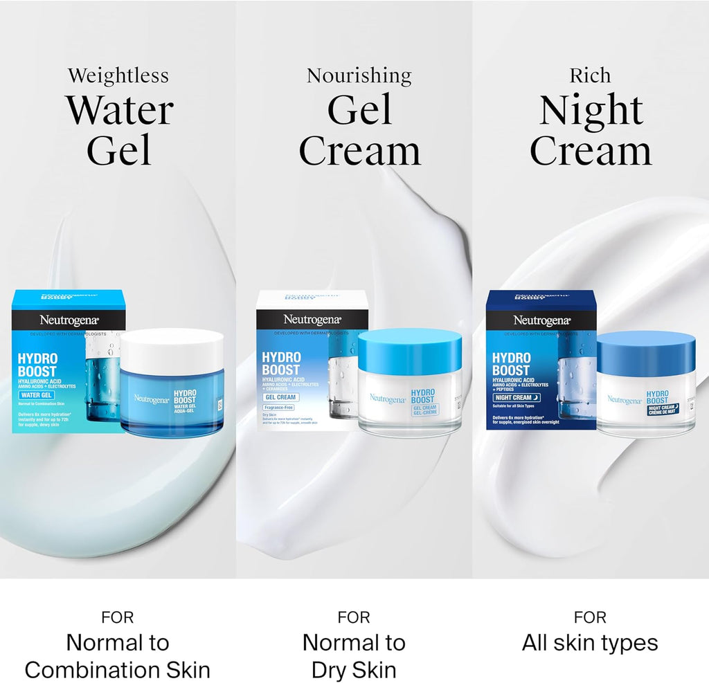 Hydro Boost Water Gel (1X 50Ml), Oil-Free Face Cream with Hyaluronic Acid, Amino Acids and Electrolytes, Lightweight Face Care with 72 Hour Hydration, for Acne-Prone and Sensitive Skin