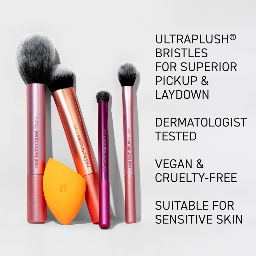 Everyday Essentials + Makeup Sponge Kit for Foundation, Blush, Bronzer, Eyeshadow, Powder, Synthetic, Cruelty-Free Tools and Blender for Flawless Looks, 5 Piece Set
