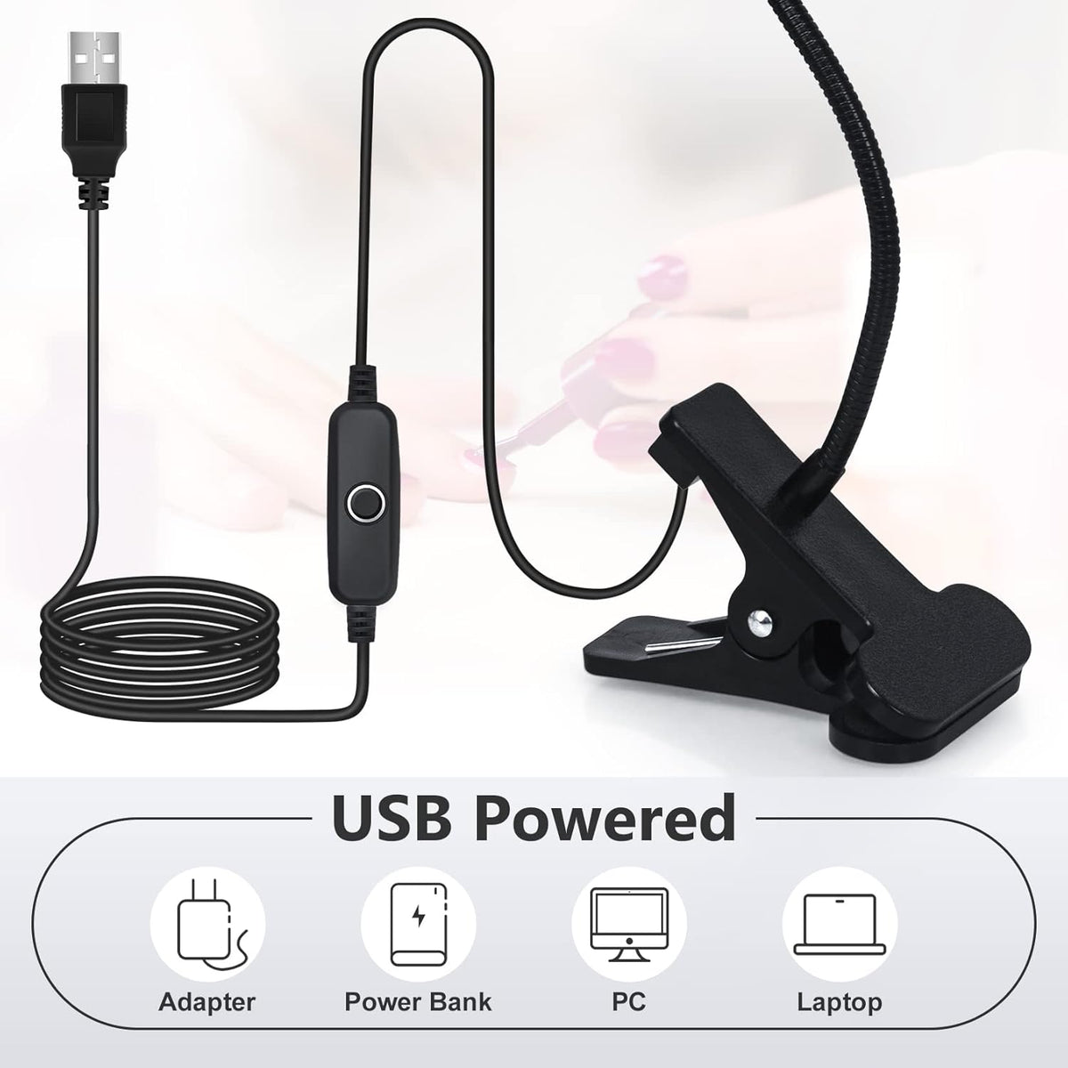 Flexible Gooseneck LED UV Nail Flash Cure Lamp with Clamp (Black) — Curated by Antarta