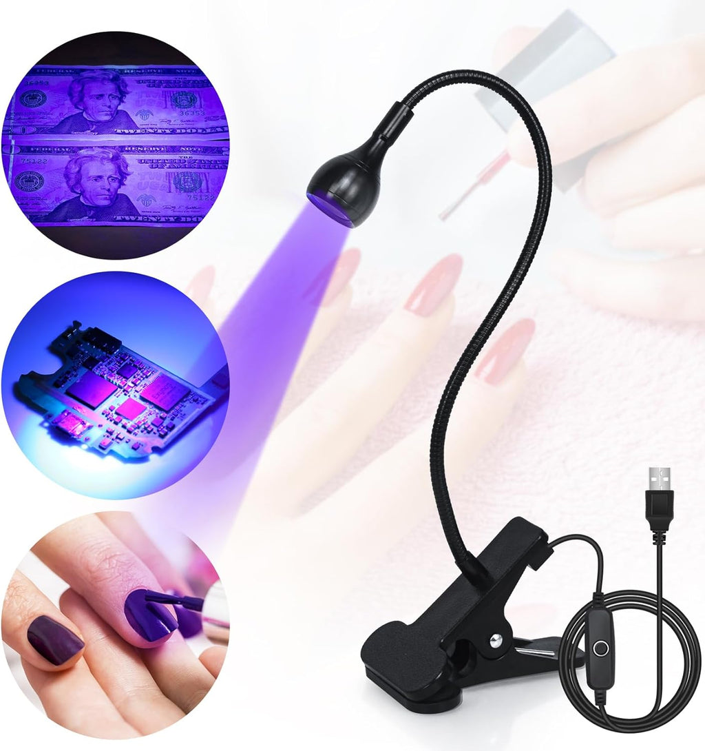 Flexible Gooseneck LED UV Nail Flash Cure Lamp with Clamp (Black) — Curated by Antarta