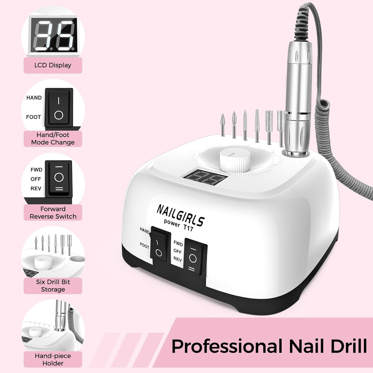 Professional 35,000 RPM Electric Nail Drill Kit with Foot Pedal (White) — Curated by Antarta