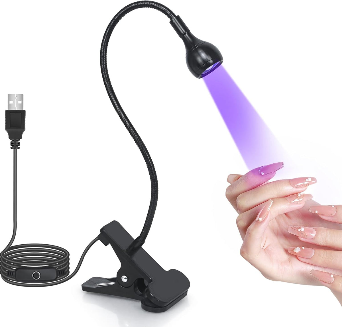 Flexible Gooseneck LED UV Nail Flash Cure Lamp with Clamp (Black) — Curated by Antarta