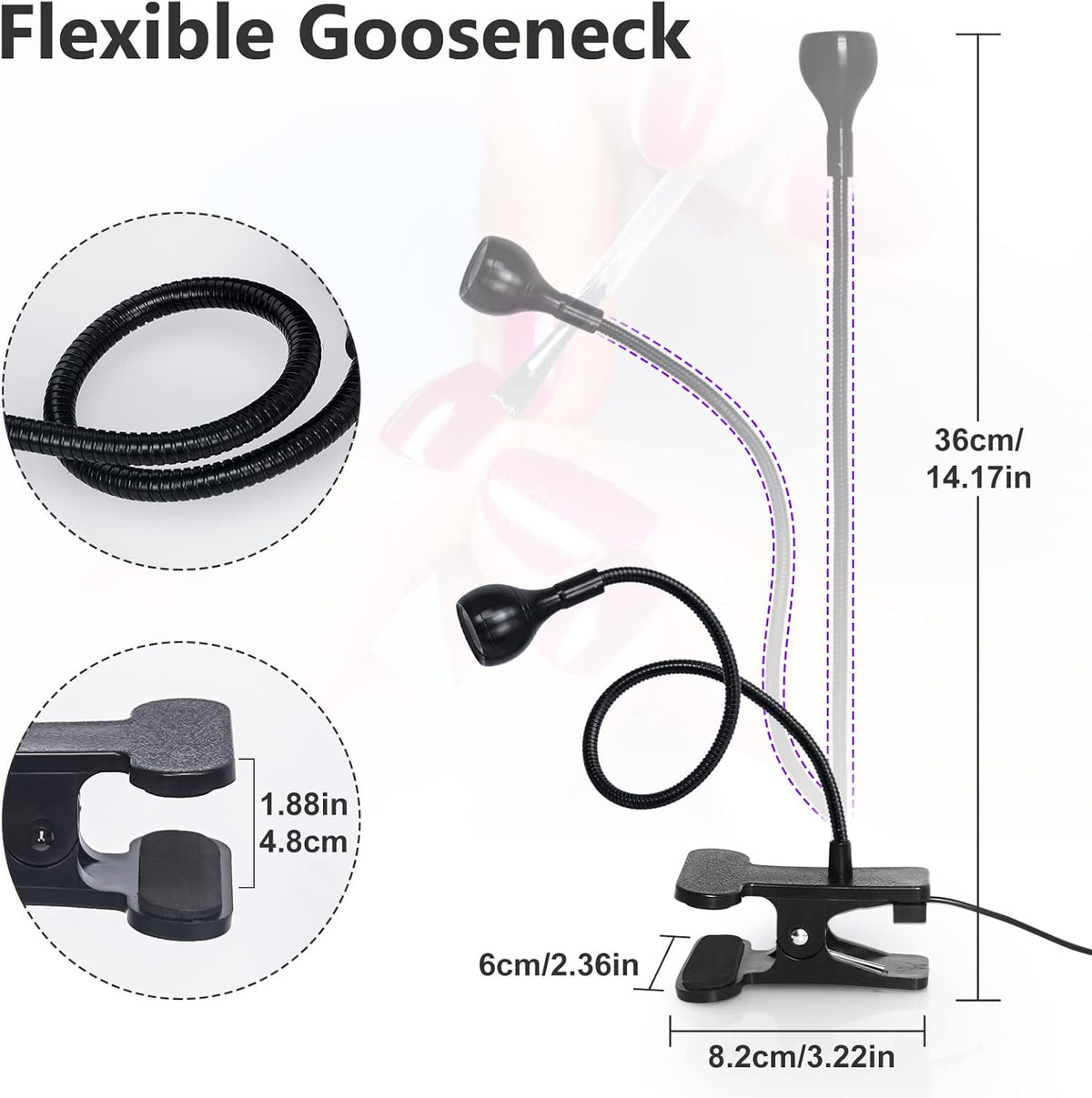 Flexible Gooseneck LED UV Nail Flash Cure Lamp with Clamp (Black) — Curated by Antarta