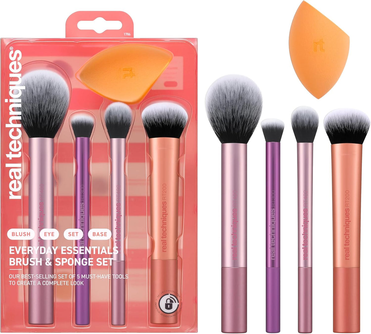 Everyday Essentials + Makeup Sponge Kit for Foundation, Blush, Bronzer, Eyeshadow, Powder, Synthetic, Cruelty-Free Tools and Blender for Flawless Looks, 5 Piece Set