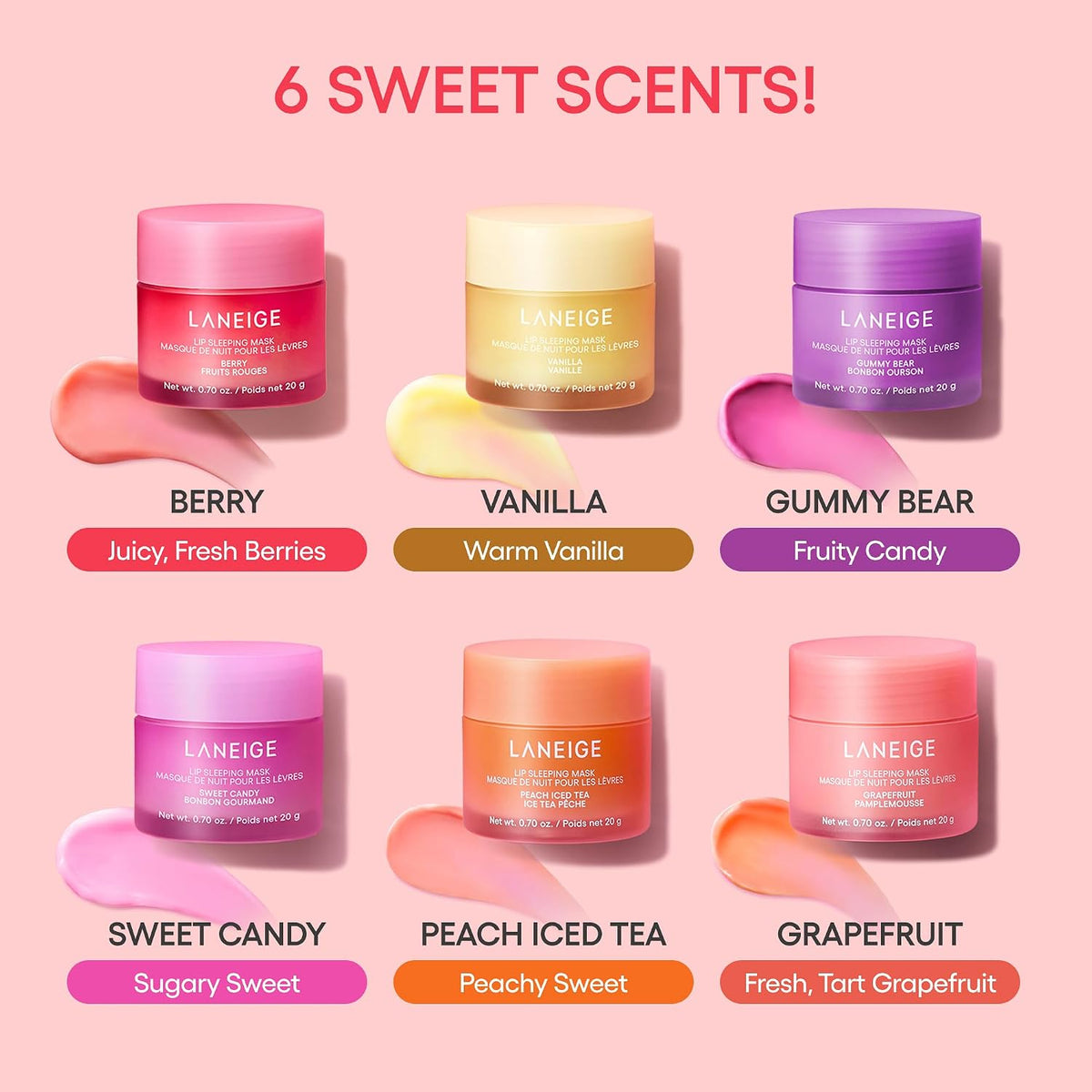 LANEIGE Lip Sleeping Mask, Korean Overnight Lip Mask with Berry Fruit Complex™, Vitamin C & Coconut Oil, Hydrating Lip Treatment for Soft, Smooth Lips, 20G