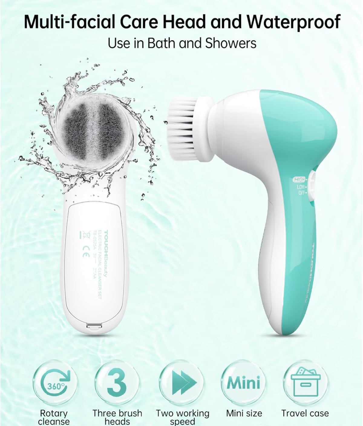 Professional 3-in-1 Electric Facial Cleansing Brush with 3 Replacement Heads & Travel Case — Curated by Antarta