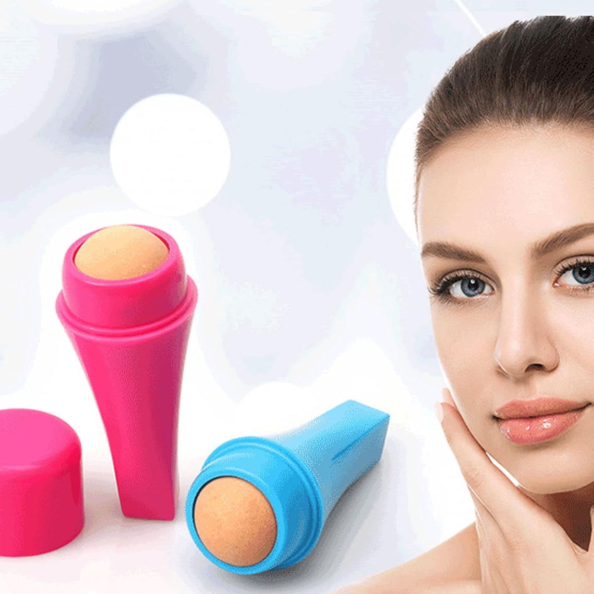 Portable Reusable Volcanic Stone Oil-Absorbing Facial Roller (Pink) — Curated by Antarta